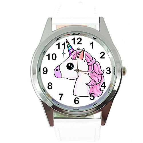 Taport® Damen-Armbanduhr Analog Quarz mit Echtlederband weiß rund Einhorn E3 von TAPORT