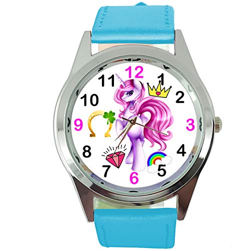 Taport® Einhorn-Quarz-Armbanduhr E4 mit blauem Lederband, inklusive Ersatzakku und Geschenkbeutel von TAPORT