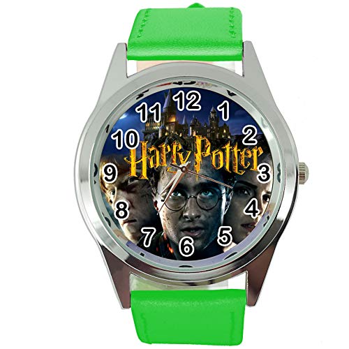 Taport® Harry-Potter-Quarz-Armbanduhr, rund, grünes Lederband E2, inklusive Ersatzakku und Geschenkbeutel von TAPORT