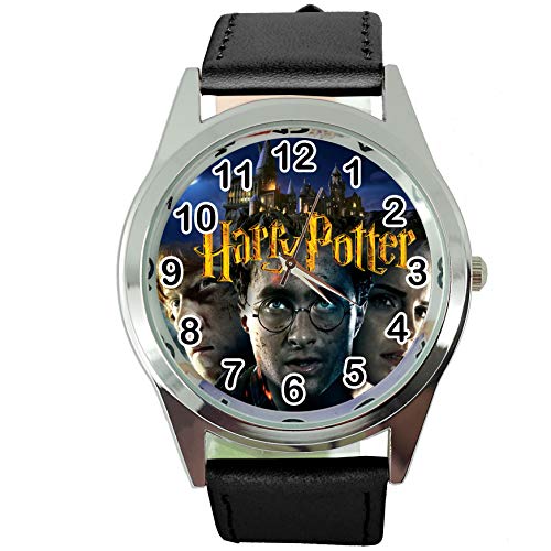 Taport® Harry-Potter-Quarz-Armbanduhr, rund, schwarzes Lederband E2, inklusive Ersatzakku und Geschenkbeutel von TAPORT