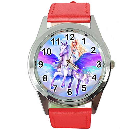 TAPORT® Magic Unicorn Pegasus Runde Quarzuhr mit rotem Lederband von TAPORT
