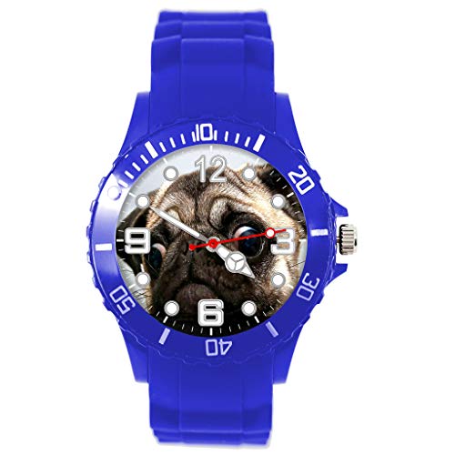 TAPORT® Blaues Silikonband Mops Hund Quarzuhr, Armband von TAPORT