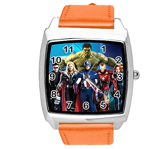 Taport® Quarzuhr Orange Lederband Quadrat für Fan des Marvel Universe von TAPORT