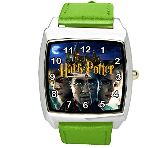 Taport® Quarzuhr mit Harry-Potter-Quarz-Uhr, grünes Lederband E2, inklusive Ersatzakku und Geschenkbeutel von TAPORT