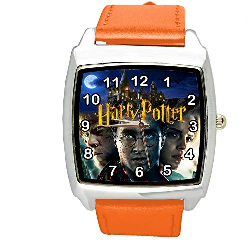 Taport® Quarzuhr mit Harry-Potter-Quarz-Uhr, quadratisch, Lederband, E2, inklusive Ersatzakku und Geschenkbeutel, Orange von TAPORT