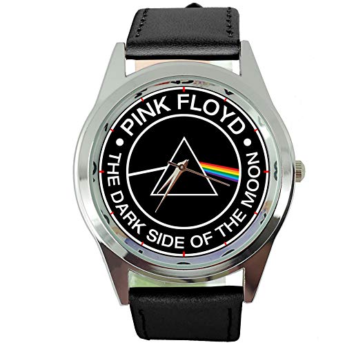 Quarz-Armbanduhr, rund, schwarzes Echtlederband, für Fans von Dark Side of the Moon von TAPORT