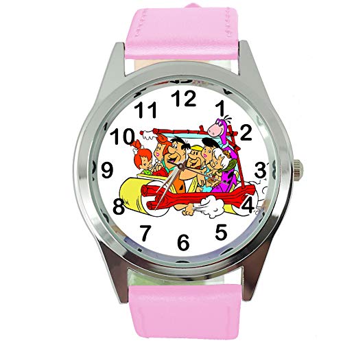 Taport® The Flinstones Quarz-Armbanduhr, rund, SCI FI, echtes Lederband, inklusive Ersatzakku und Geschenkbeutel, Pink von TAPORT