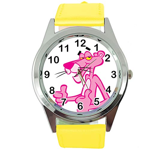 Taport® The Pink Panther Quarz-Armbanduhr, rund, SCI FI, echtes Lederband, inklusive Ersatzakku und Geschenkbeutel, Gelb von TAPORT