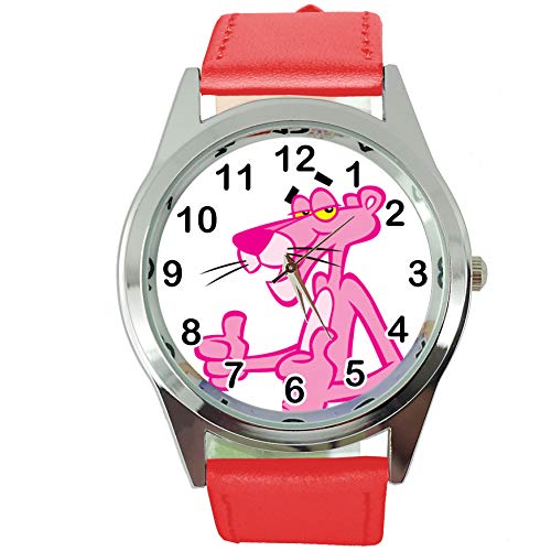 Taport® The Pink Panther Quarz-Armbanduhr, rund, SCI FI, echtes Lederband, inklusive Ersatzakku und Geschenkbeutel, Rot von TAPORT