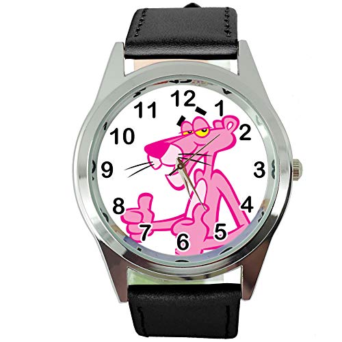 Taport® The Pink Panther Quarz-Armbanduhr, rund, SCI FI, echtes Lederband, inklusive Ersatzakku und Geschenkbeutel, Schwarz von TAPORT