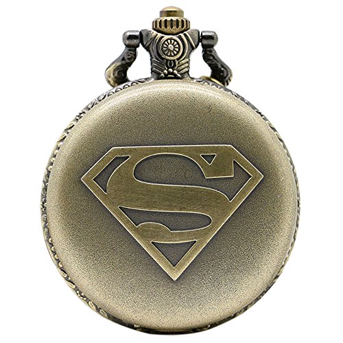taport® Superman Bronze Antik Gravur Taschenuhr Quarz + Gratis Ersatz Batterie + Gratis Geschenkverpackung von TAPORT