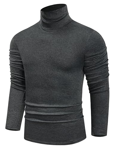 Fresca Herren Thermo-Rollkragenpullover langärmlig Strick Basic Slim Fit Casual T Shirts - Grau - Mittel von TAPULCO