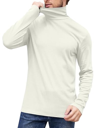 TAPULCO Herren Rollkragenpullover Langarm Strickpullover Basic Slim Fit Casual Soft Comfy Top, elfenbeinfarben, L von TAPULCO