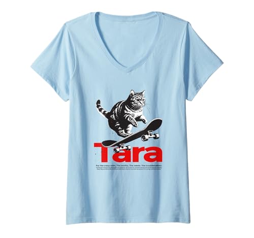 Damen TARA - Schöner Mädchen Name mit Katze & Skateboard T-Shirt mit V-Ausschnitt Damen TARA - Schöner Mädchen Name mit Katze & Skateboard T-Shirt mit V-Ausschnitt von TARA Tochter Enkel Geburtstag Geschenkideen