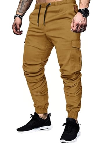 TARAINYA Cargohose Herren Baumwolle mit 6 Taschen Jogginghose Chino Kordelzug Männer Outdoor Modern Stretch Elastische von TARAINYA