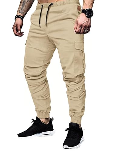 TARAINYA Cargohose Herren Baumwolle mit 6 Taschen Jogginghose Chino Kordelzug Männer Outdoor Modern Stretch Elastische von TARAINYA