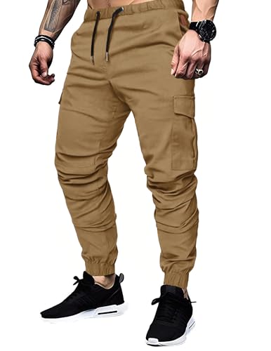 TARAINYA Cargohose Herren Baumwolle mit 6 Taschen Jogginghose Chino Kordelzug Männer Outdoor Modern Stretch Elastische von TARAINYA