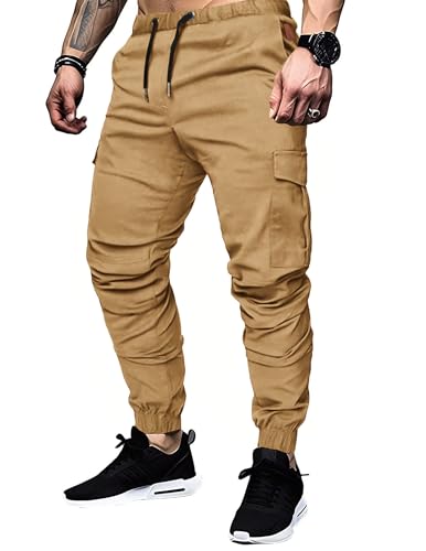 TARAINYA Cargohose Herren mit 6 Taschen Jogginghose Männer Baumwolle Cargo Hosen Stretch Elastische Hosen Khaki XL von TARAINYA