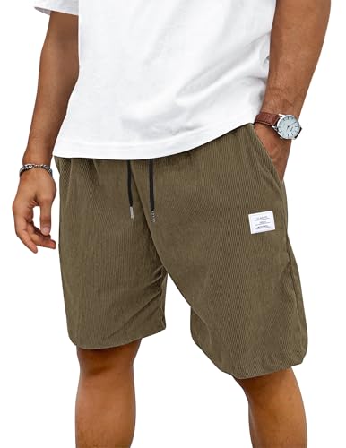 TARAINYA Corduroy Kurze Hosen Herren Baumwolle Kordelzug Shorts Herren Sommer Stretch Freizeitshorts mit Taschen Khaki 2XL von TARAINYA
