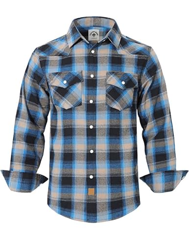 TARAINYA Flanellhemd Herren Druckknöpfen Western Kariertes Langarm Oktoberfest Karohemd Blau Khaki Schwarz 3XL von TARAINYA