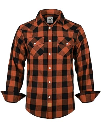 TARAINYA Flanellhemd Herren Druckknöpfen Western Kariertes Langarm Oktoberfest Karohemd Orange Schwarz Buffalo XL von TARAINYA