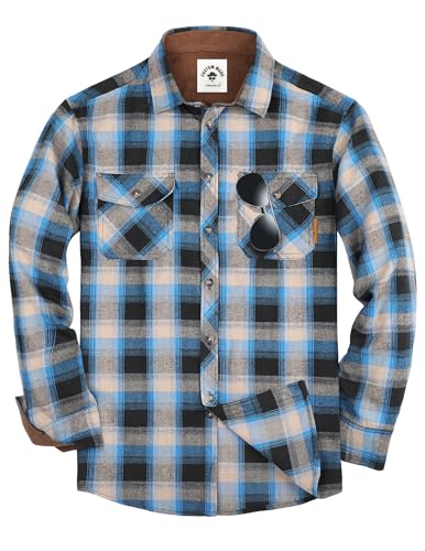 TARAINYA Flanellhemd Herren Langarm Kariertes Karohemd Holzfällerhemd Oktoberfest mit Tasche Regular Fit Blau Khaki Schwarz S von TARAINYA