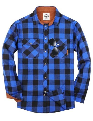 TARAINYA Flanellhemd Herren Langarm Kariertes Karohemd Holzfällerhemd Oktoberfest mit Tasche Regular Fit Blau Schwarz XL von TARAINYA