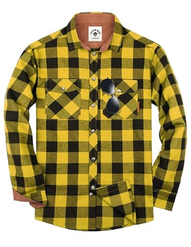 TARAINYA Flanellhemd Herren Langarm Kariertes Karohemd Holzfällerhemd Oktoberfest mit Tasche Regular Fit Gelb Schwarz M von TARAINYA