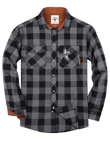 TARAINYA Flanellhemd Herren Langarm Kariertes Karohemd Holzfällerhemd Oktoberfest mit Tasche Regular Fit Grau Schwarz M von TARAINYA