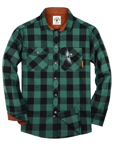 TARAINYA Flanellhemd Herren Langarm Kariertes Karohemd Holzfällerhemd Oktoberfest mit Tasche Regular Fit Grün Schwarz M von TARAINYA