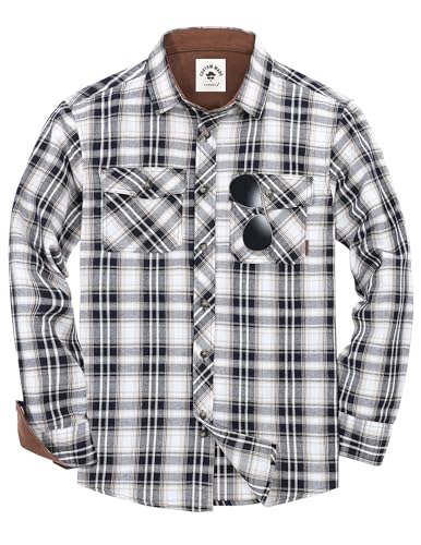 TARAINYA Flanellhemd Herren Langarm Kariertes Karohemd Holzfällerhemd Oktoberfest mit Tasche Regular Fit Khaki Marineblau M von TARAINYA