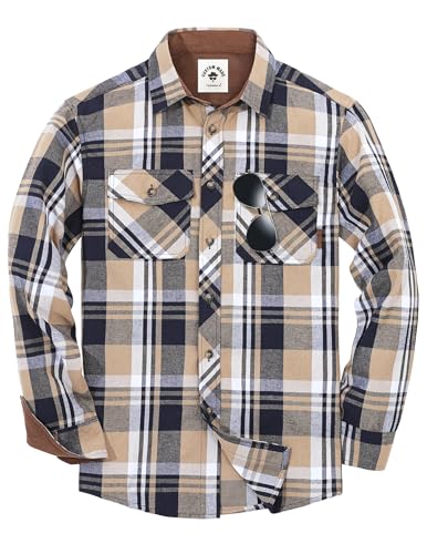 TARAINYA Flanellhemd Herren Langarm Kariertes Karohemd Holzfällerhemd Oktoberfest mit Tasche Regular Fit Khaki Plaid M von TARAINYA