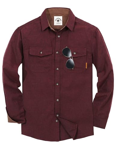 TARAINYA Flanellhemd Herren Langarm Kariertes Karohemd Holzfällerhemd Oktoberfest mit Tasche Regular Fit Rot M von TARAINYA