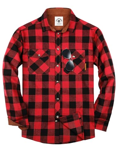 TARAINYA Flanellhemd Herren Langarm Kariertes Karohemd Holzfällerhemd Oktoberfest mit Tasche Regular Fit Rot Schwarz 2XL von TARAINYA