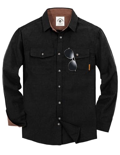 TARAINYA Flanellhemd Herren Langarm Kariertes Karohemd Holzfällerhemd Oktoberfest mit Tasche Regular Fit Schwarz 3XL von TARAINYA