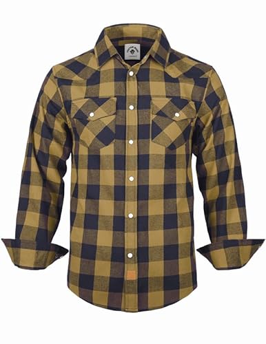 TARAINYA Flanellhemd Herren Druckknöpfen Western Kariertes Langarm Oktoberfest Karohemd GelB Marineblau Buffalo XL von TARAINYA