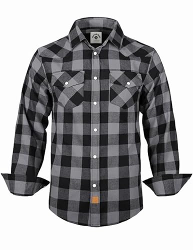 TARAINYA Flanellhemd Herren Druckknöpfen Western Kariertes Langarm Oktoberfest Karohemd Grau Schwarz Buffalo 3XL von TARAINYA