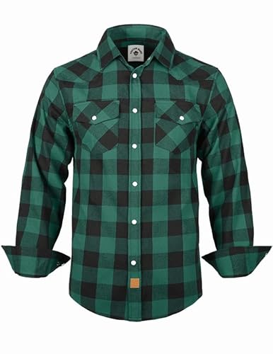 TARAINYA Flanellhemd Herren Druckknöpfen Western Kariertes Langarm Oktoberfest Karohemd Grün Schwarz Buffalo 2XL von TARAINYA