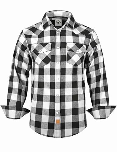 TARAINYA Flanellhemd Herren Druckknöpfen Western Kariertes Langarm Oktoberfest Karohemd Schwarz Weiß Buffalo L von TARAINYA