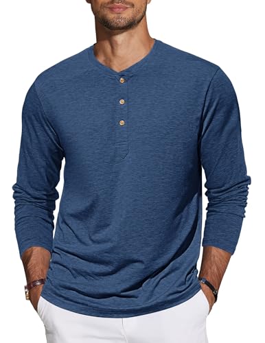 TARAINYA Henley Shirt Herren Baumwolle T-Shirt Langarm Pullover Einfarbig mit 3 Knopfleiste Dunkelblau 4XL von TARAINYA