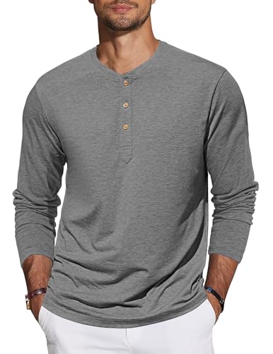 TARAINYA Henley Shirt Herren Baumwolle T-Shirt Langarm Pullover Einfarbig mit 3 Knopfleiste Dunkelgrau 2XL von TARAINYA