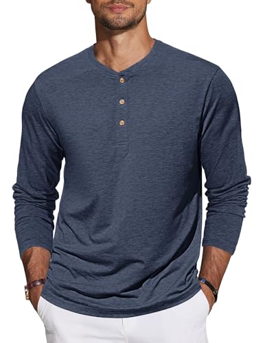 TARAINYA Henley Shirt Herren Baumwolle T-Shirt Langarm Pullover Einfarbig mit 3 Knopfleiste Marineblau 3XL von TARAINYA