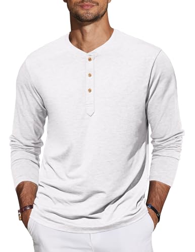 TARAINYA Henley Shirt Herren Baumwolle T-Shirt Langarm Pullover Einfarbig mit 3 Knopfleiste Weiß 3XL von TARAINYA