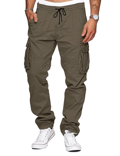 TARAINYA Herren Cargohose Baumwolle Baggy Hose Herren Kordelzug Outdoorhose Stretch Chino Männer Modern mit Taschen Dunkelgrau L von TARAINYA