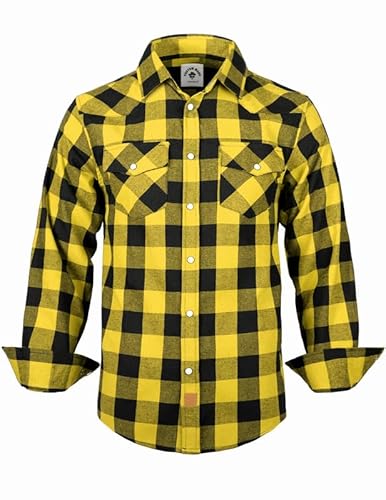 TARAINYA Flanellhemd Herren Druckknöpfen Western Kariertes Langarm Oktoberfest Karohemd GelB Schwarz Buffalo S von TARAINYA
