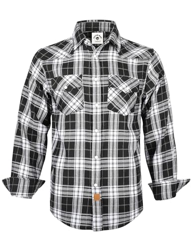 TARAINYA Flanellhemd Herren Western Oktoberfest Schnappen Langarm Karohemd Holzfällerhemd Cowboy Regular Fit Schwarz Weiß S von TARAINYA