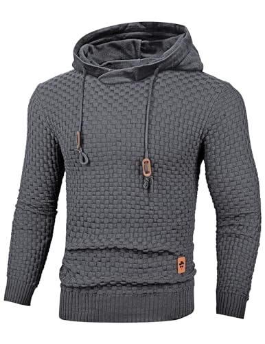 TARAINYA Hoodie Herren Langarm Kapuzenpullover Männer Sweatshirt Pullover Hoody mit Kordelzug Dunkelgrau L von TARAINYA