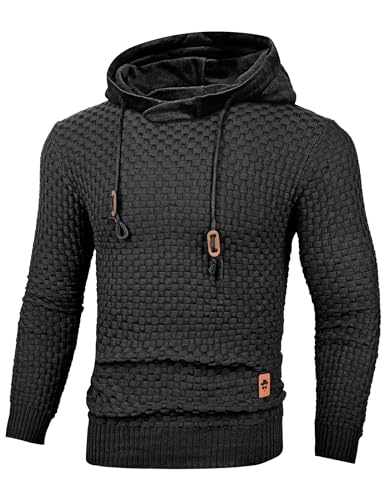 TARAINYA Pullover Herren Hoodie Kapuzenpullover Langarm Männer Casual Sweatshirt Hoody mit Kordelzug Schwarz 2XL von TARAINYA