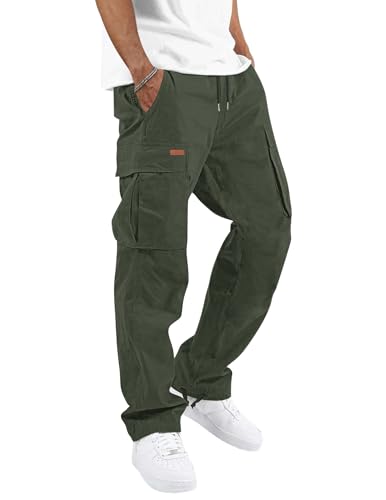 TARAINYA Hosen Herren Cargo Baumwolle Lang Cargohosen Männer Chino Outdoorhose Kordelzug Stretch Modern mit Taschen Armeegrüne L von TARAINYA