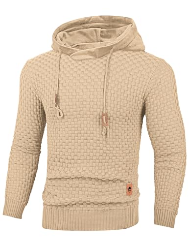 TARAINYA Pullover Herren Hoodie Kapuzenpullover Langarm Männer Casual Sweatshirt Hoody mit Kordelzug HellesKhaki 2XL von TARAINYA